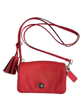 Coach Legacy Leather Penny Shoulder Purse Bright Coral #19914 Crossbody w/Tassel